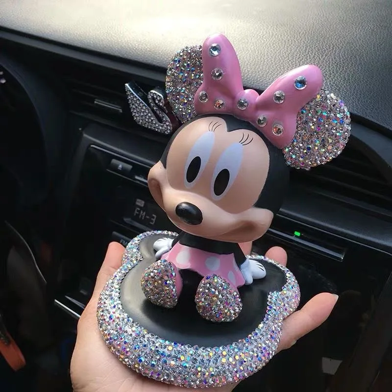 Disney Mickey Mouse Minnie Actiefiguur Cartoon Diamant Inlay Pop Model Kawaii Mickey Sculptuur Desktop Auto Ornamenten Decor