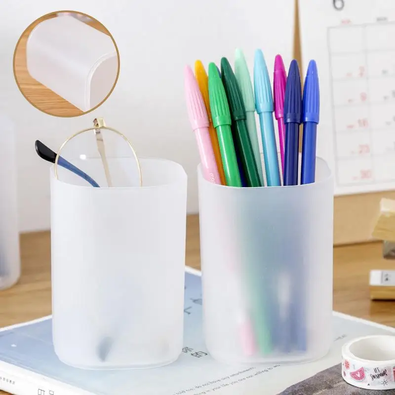 

Plastic Pen Holder Student School Supplies Storage Box Simple Desktop Stationery Organizer Pencil Display Cup Office Accessories