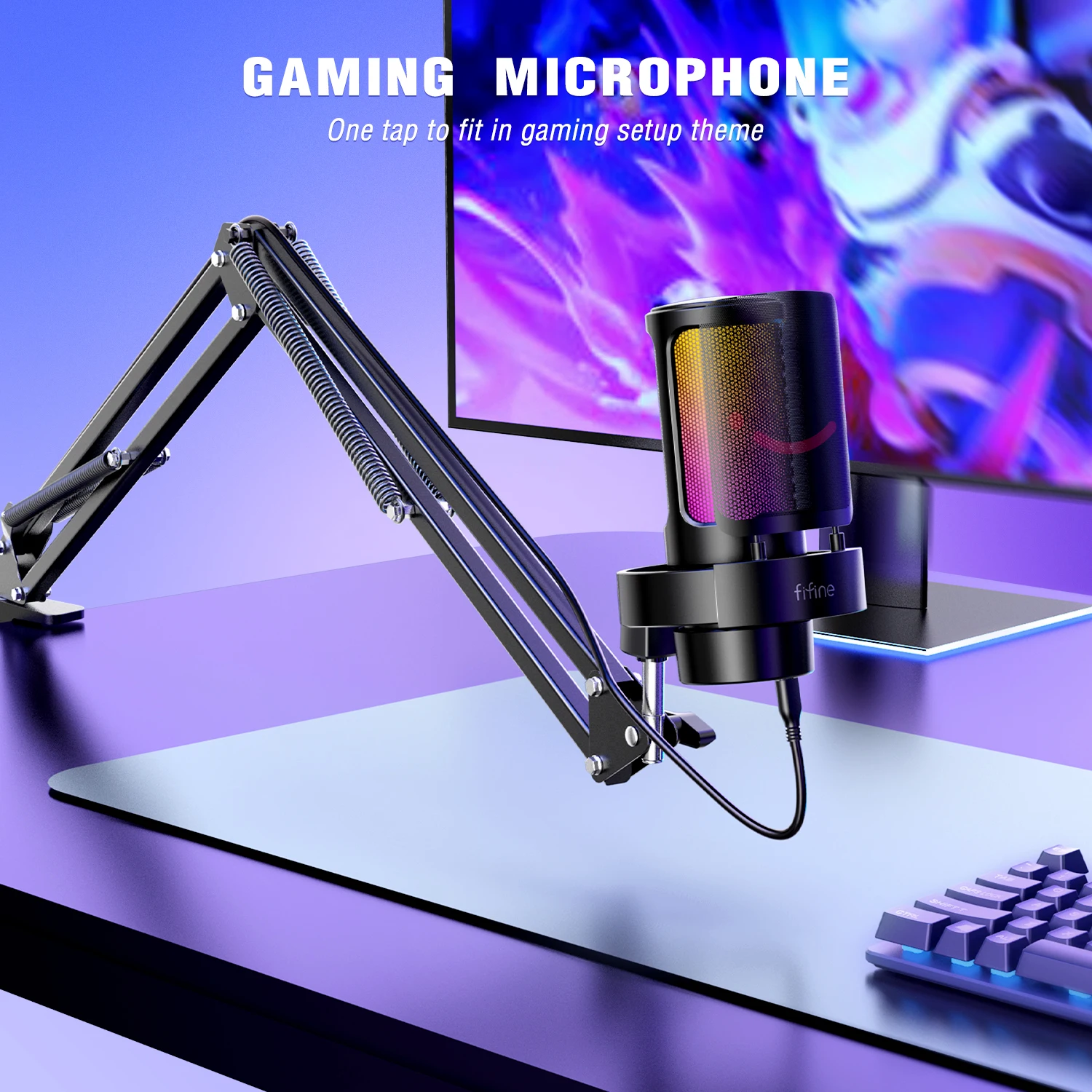 FIFINE USB Microphone Kit with Boom Arm and Pop Filter for Recording and Streaming on PC/Mac,Quick Mute＆Headphone jack-A8T