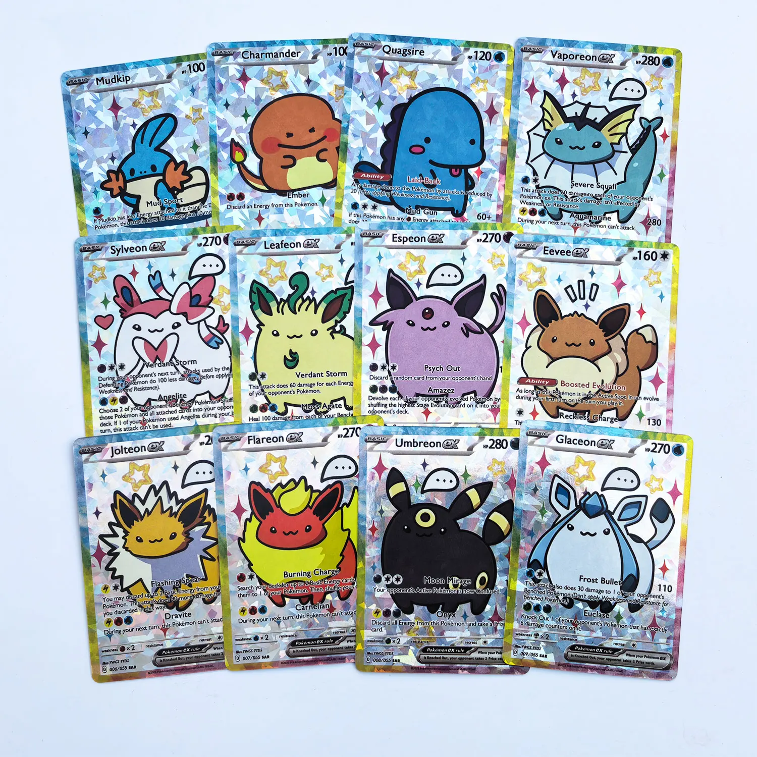 55 Tarjetas Coleccionables de Pokémon Holográficas, Versión Anime, Diseño Clásico, Gengar, Charizard, Eevee