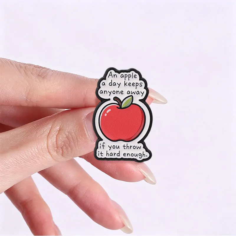 Sarcastic Phrase Red Apple Enamel Pin An Apple A Day Keeps Anyone Away If You Throw It Hard Enough Brooch Lapel Badge Gift