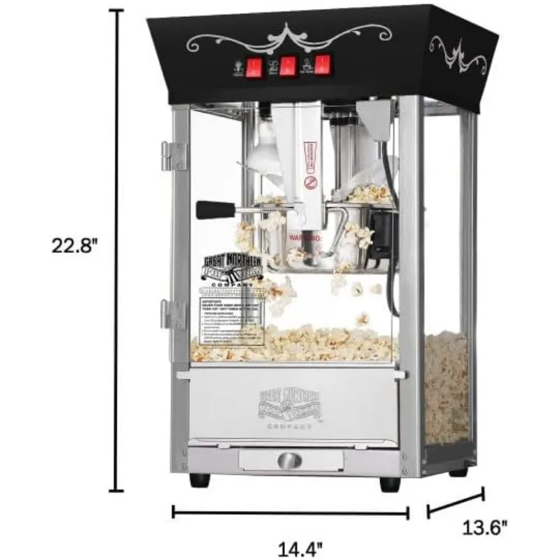 Matinee-máquina de palomitas de maíz con hervidor de acero inoxidable, Popper de 8oz, bandeja de núcleo de rechazo, luz de calentamiento y accesorios