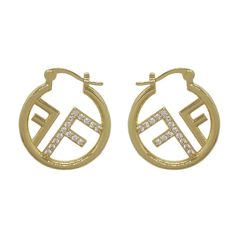 2024 Fashion Hollow Circular Letter F Earrings for Women\'s Personalized Style Party Ear Studs Jewelry Gifts