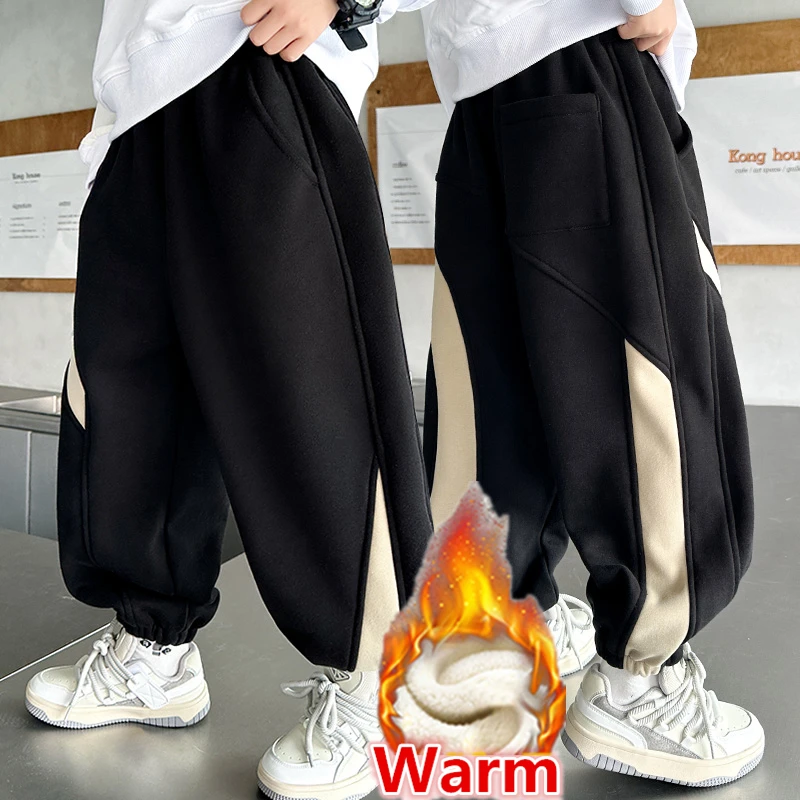 

New Casual Children Winter Insulated Pants for Boys Thick Thermal Trousers with Fleece Lined Baby Kids Warm Sweatpants Age 3-14Y