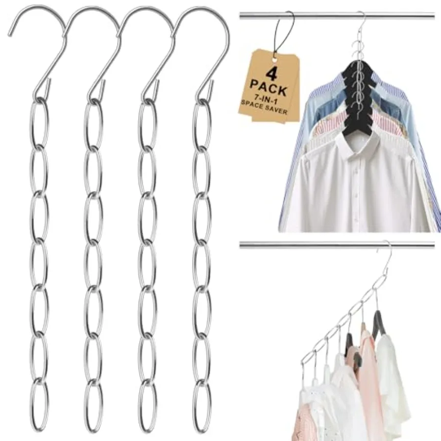 Space Saving Hangers, Metal 7-Loop Clothing Chain Hanger Organizer, Collapsible…