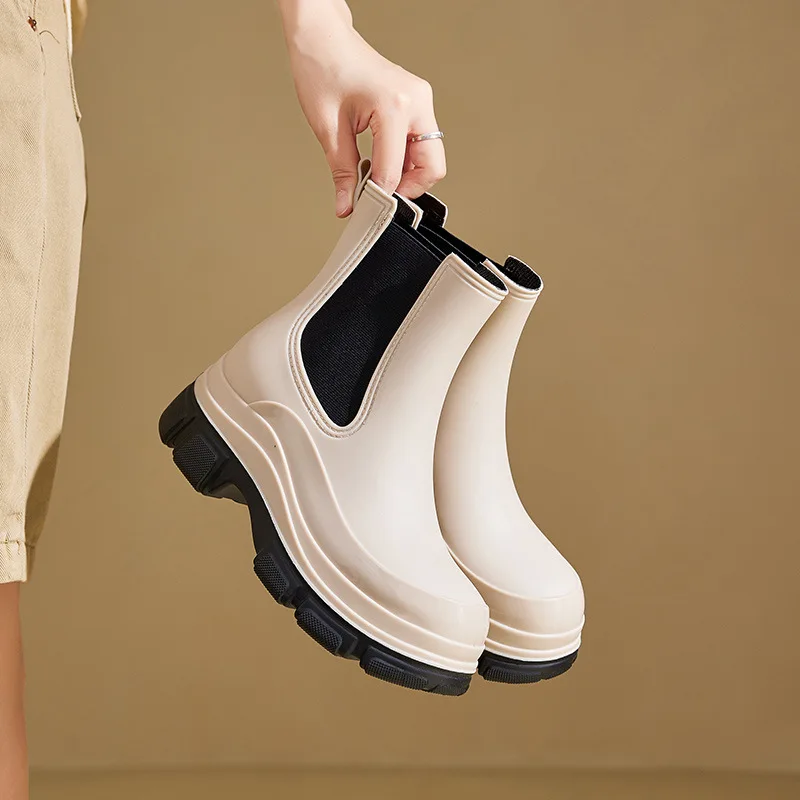 

Fashionable Short-tube Women's Rain Boots Increased Waterproof Non-slip Shoes Women's Rain Boots Thick-soled Comfort Rubber Shoe