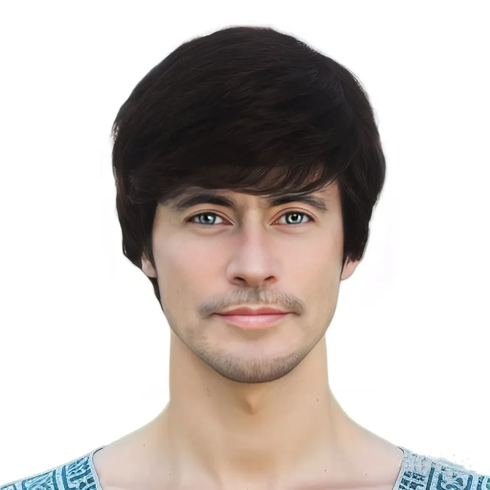 

New synthetic synthetic fiber wig men's short black hair full head hair micro volume high temperature silk full head wig