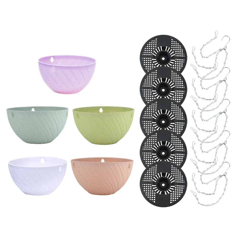 

5Pcs Hanging Flower Basket Durable Plastic Plant Pot for Home Office Garden Balcony Decor Hanging Planter Balcony Flower Pot