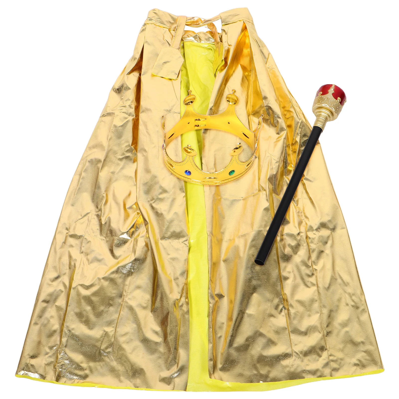 

3 Pcs Golden Cloak Set The Crown Prince Cane Kit Halloween Costume Clothing Cosplay Performance Props Child