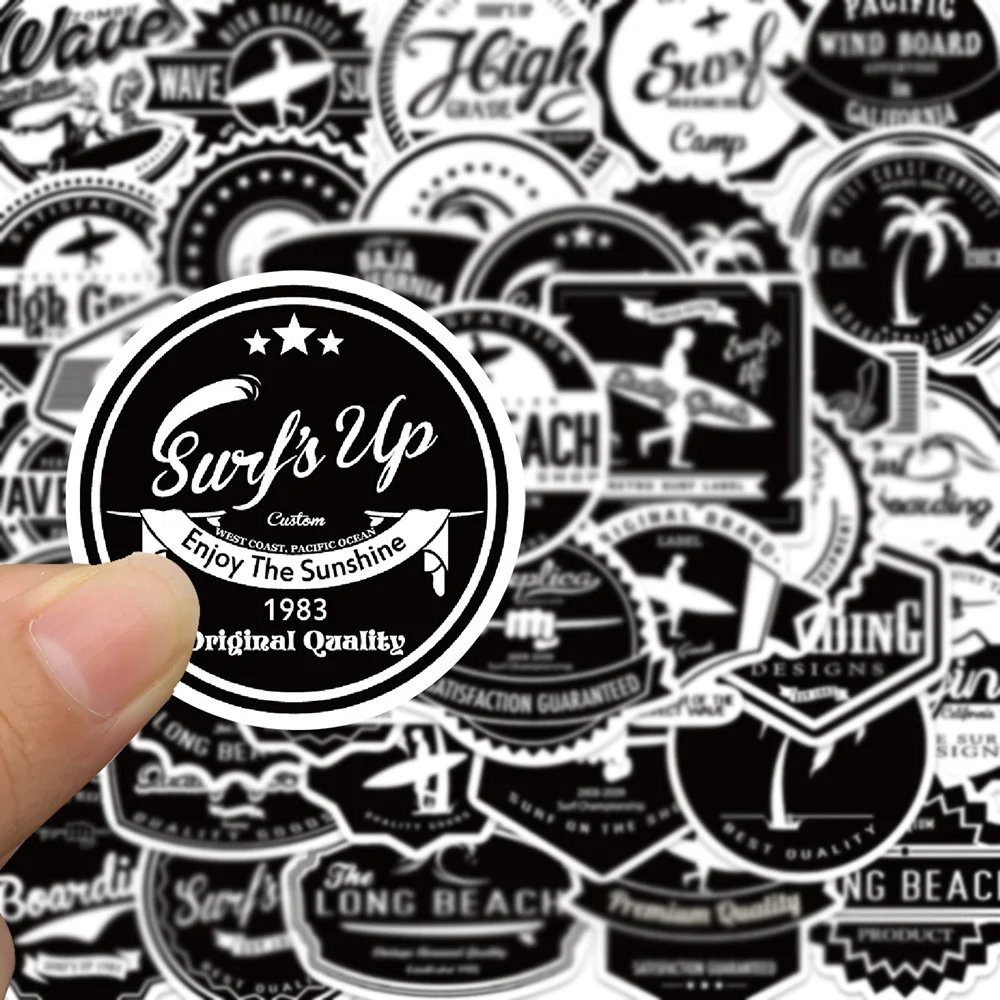 10/39PCS Black White Wave Surf Stickers Decal DIY Decoration Suitcase Scrapbook Phone Stationery Laptop Summer Cool Kid Sticker