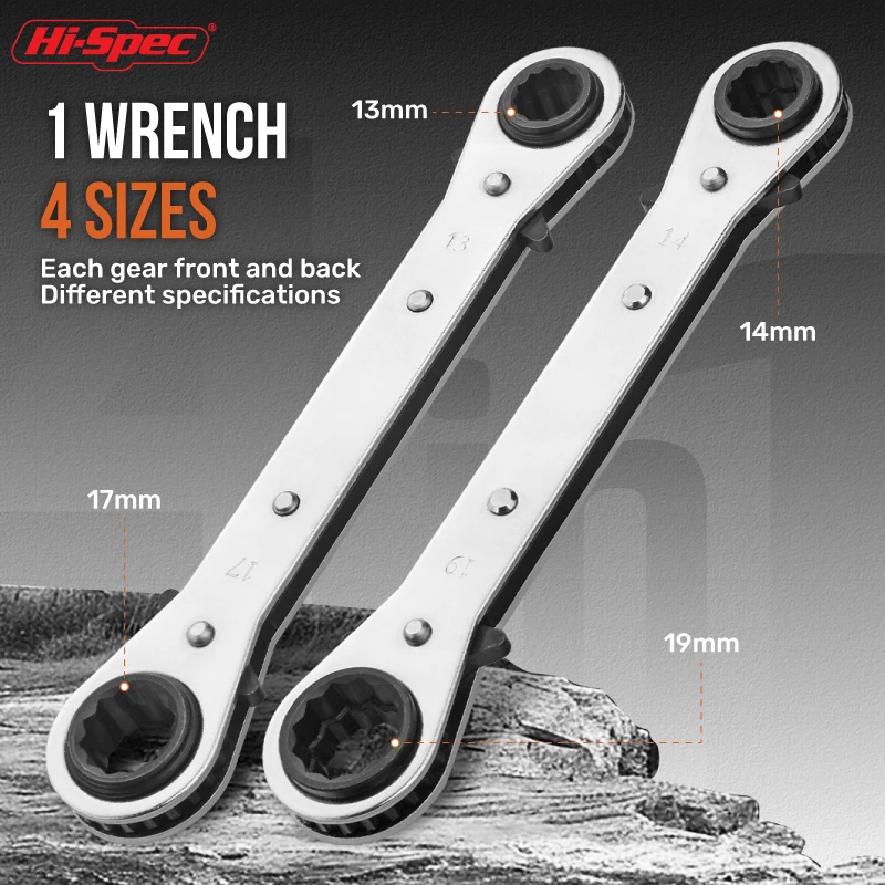 Hi-Spec 4-in-1 Ratchet Wrench Multi Combination Tool Set Double Box Hexagonal Spanner with 4 Head Sizes Ratchet Nut Spanner