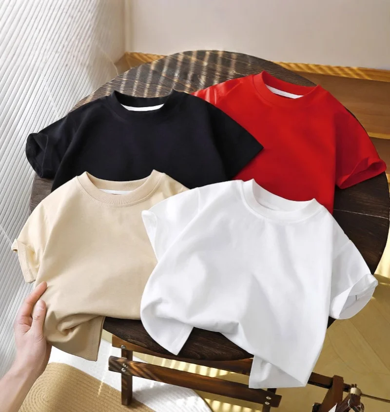 2-8 Jahre Neues Sommer-Freizeit-T-Shirt für Kinder, 100% Baumwolle, Einfarbig, Mädchen Kurzarm-Oberteil mit Rundhalsausschnitt, Weich und Atmungsaktiv, Kinderkleidung