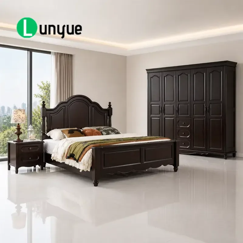 Traditional Solid Wood Bedroom Furniture Set Arched Headboard Bed Dark Brown Finish Durable Classic Style Home Decor