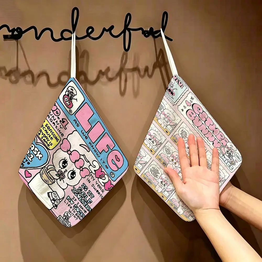 Cute Esther Bunny Rabbit Anime Reusable Hanging Kitchen Towel, Polyester Cotton Soft Fabric for Office Home Daily Life