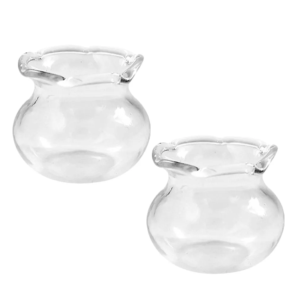 2Pcs Miniature Clear Glass Fish Bowls Small Round Fish Tanks for Dollhouse Decoration DIY Craft Accessories Tiny Aquarium