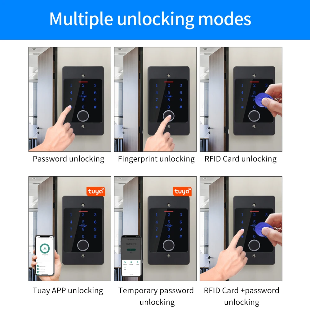 Tuya Smart App Embedded Mount Waterproof Metal Fingerprint Access Control Keypad 125Khz Standalone Reader Controller Door Opener