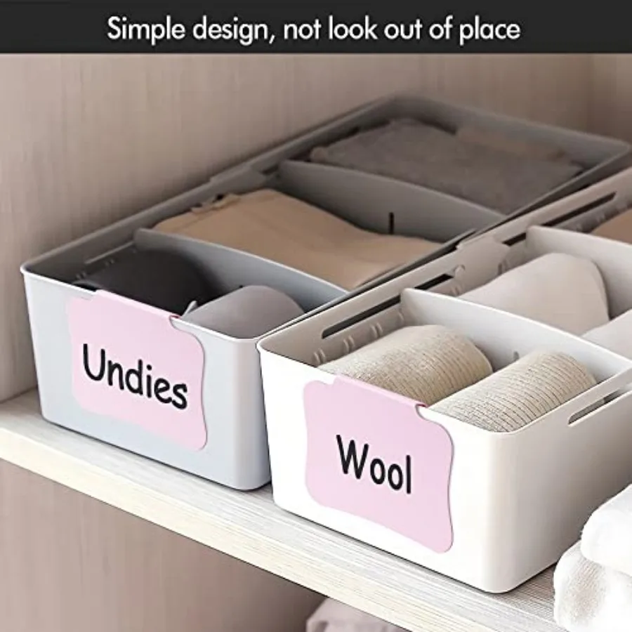 12PCS Basket Labels Clip On for Storage Bins, Removable and Erasable Bin Labels Clips On, Laundry Kitchen Pantry Labels for Org