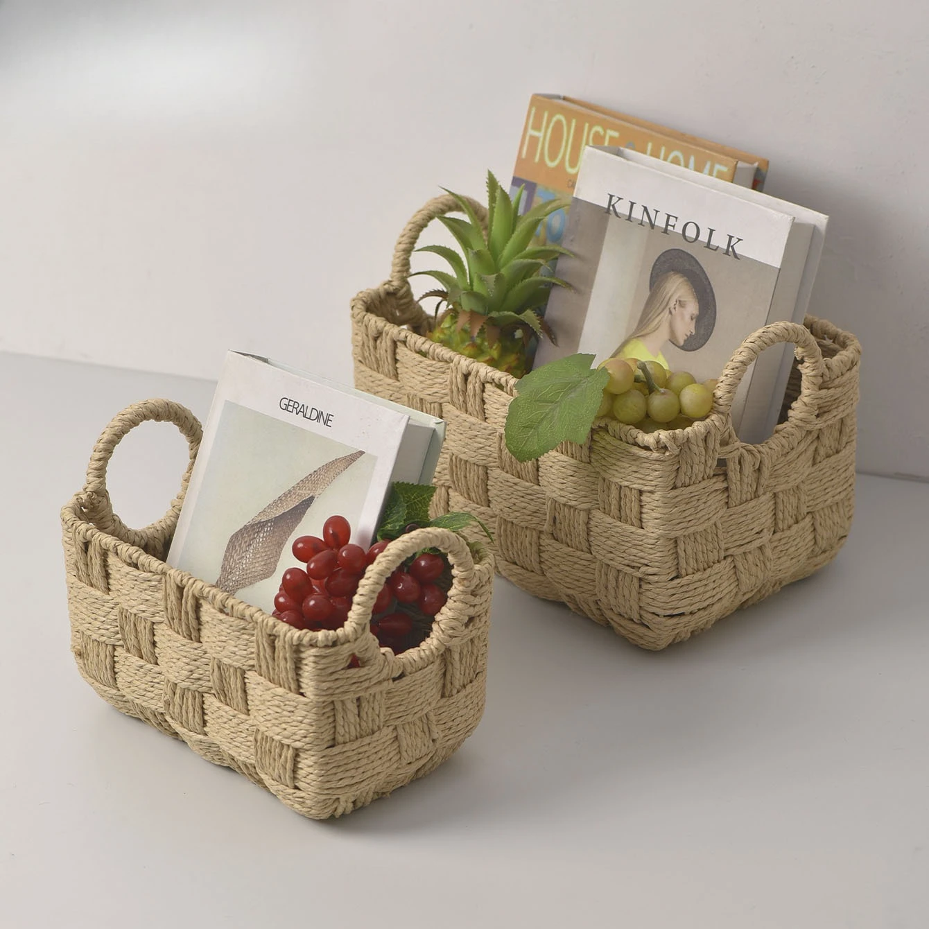 

Корзина для хранения бумажной веревки ручной работы, креативный органайзер для настольных игрушек, фруктов, детской комнаты