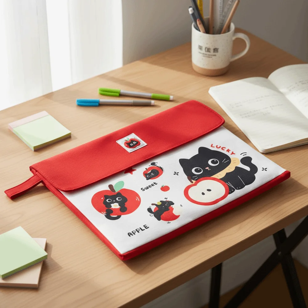 Multi-functional Cute Cat File Folder Large Capacity Dustproof Handheld Document Organizer Thickened Portable