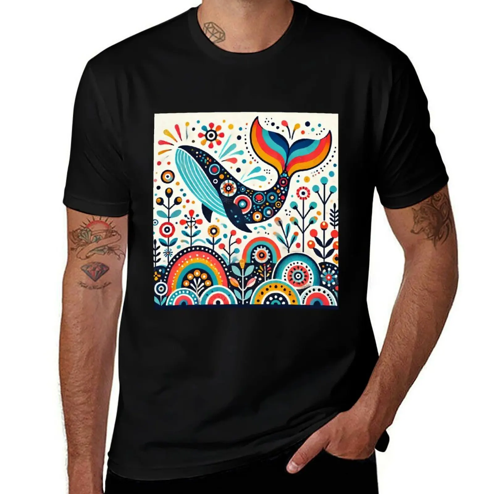 

Scandinavian Folk Art Rainbow Animals - Cute Colourful Humpback Whale by heidiannemorris T-Shirt