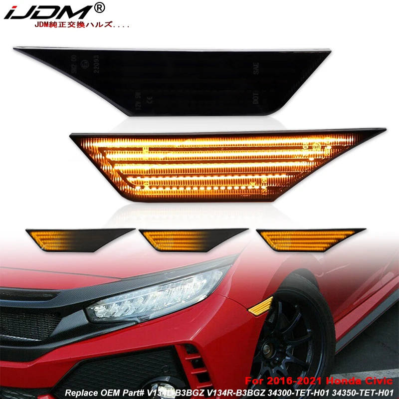 

iJDM Front Side Marker Light For Honda Civic 10th Gen Dynamic Sequential Turn Signal Lamps,Replace OEM Sidemarker Lamps 16-21