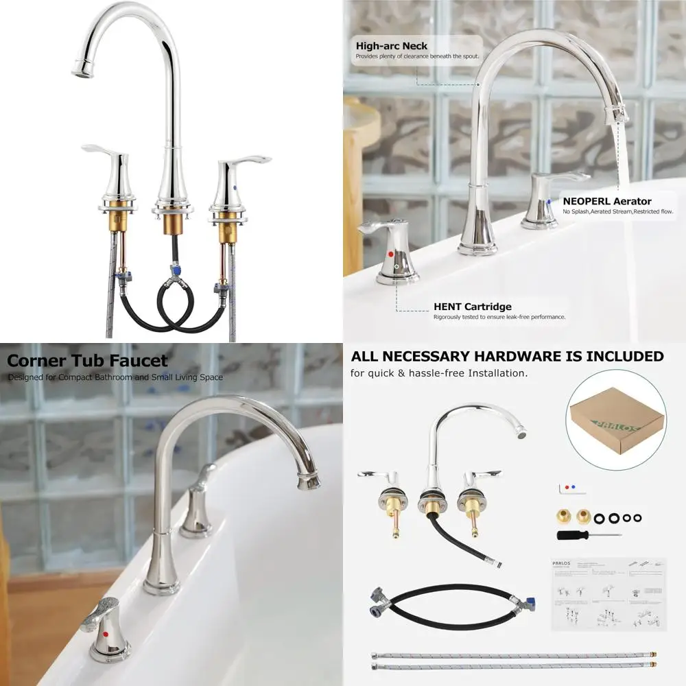 

Chrome Widespread 2-Handle Roman Tub Faucet with Valve and Supply Lines, High Arc Design, Demeter Style 1436201