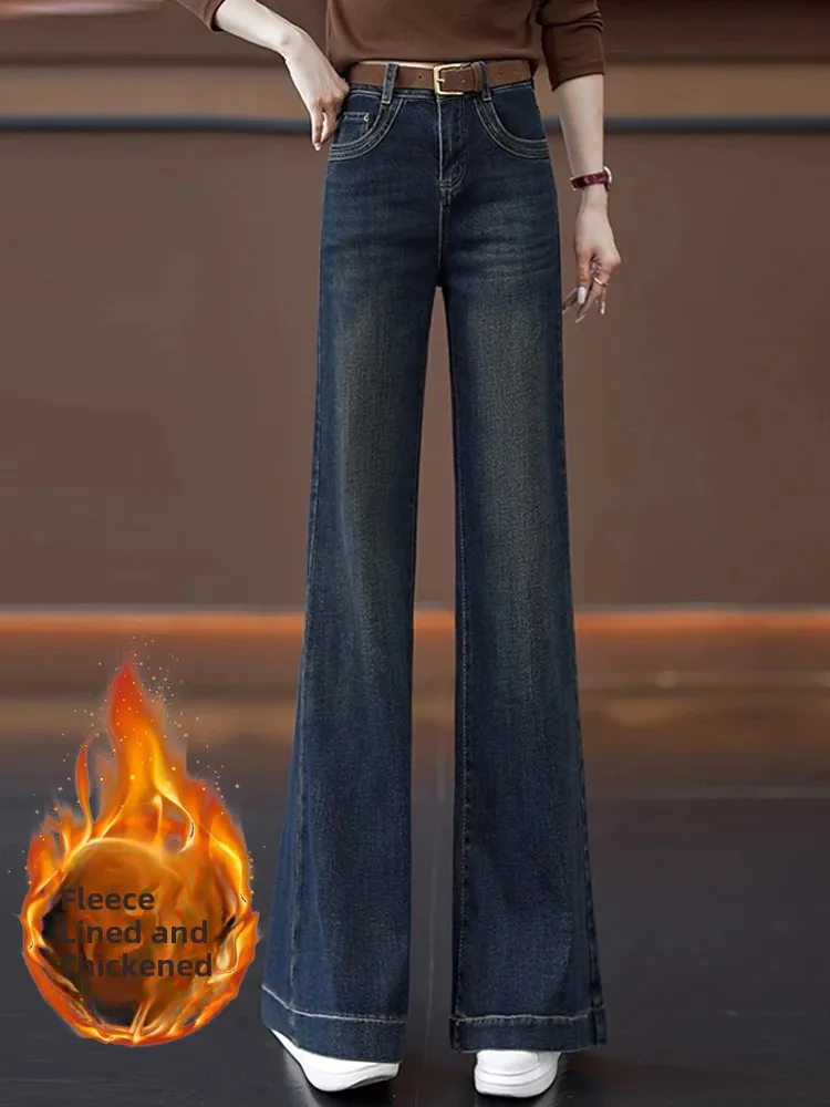 

Faionable Thiened Fce женские джинсы-колокольчики с высокой талией, длинные брюки, утягивающие широкие брюки на осень-зиму