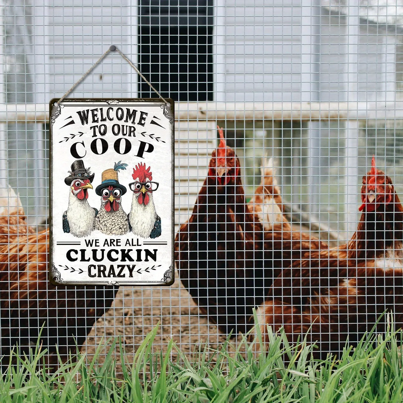 1pc Vintage Bohemian Metal Sign 8x12 Inch - Rustic Chicken House Wall Art with 