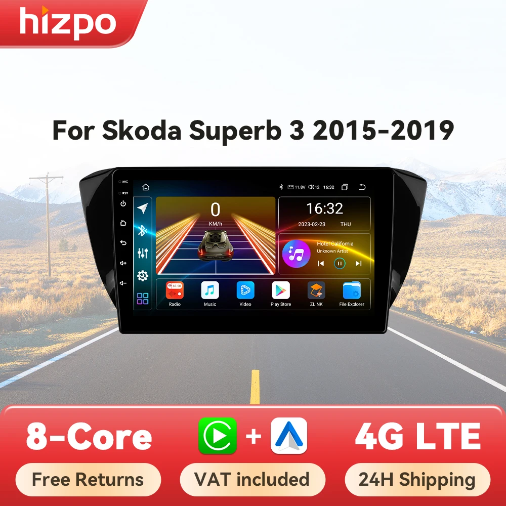 Hizpo 2din Android 13 Car Radio for Skoda Superb 3 2015 - 2019 Multimedia Video Player GPS Autoradio Stereo Carplay Navigation