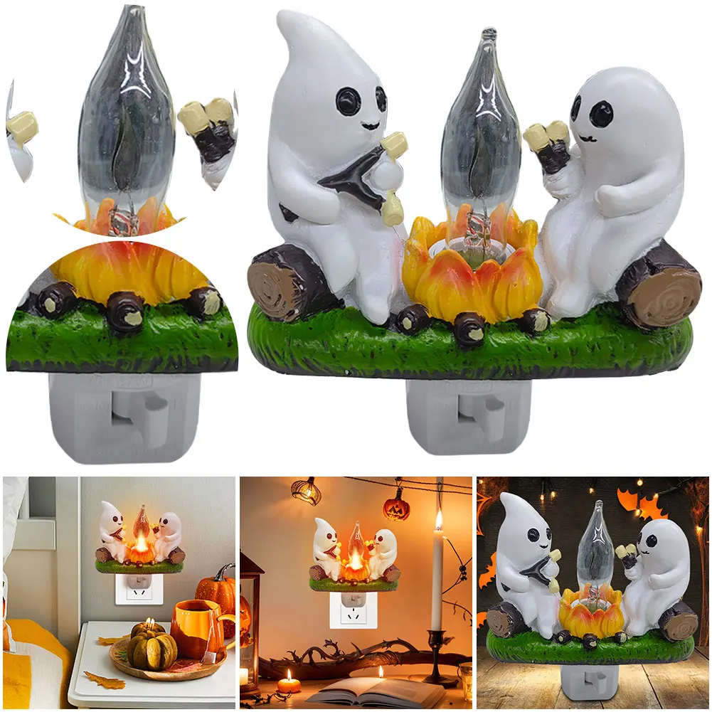 Veilleuse de feu de camp fantôme scintillant, lanterne LED électrique 3D, feu effrayant, veilleuse corresponmallow, cadeaux de décoration de fête d'Halloween