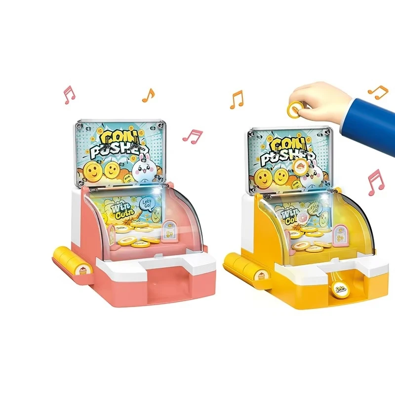 Mini Coin Pusher Game Machine, Kids Arcade Toy with Music Lights, Family Interactive Party Game Gift(Random Color)