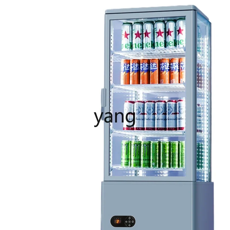 YJQ refrigerated display cabinet commercial vertical four-sided transparent glass cabinet supermarket beer beverage cake display