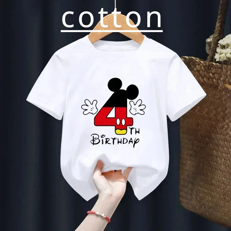 Children's Cotton T Shirt Mickey Mouse 2-14 Birthday Number T-shirt Birthday Gift Clothes Baby Letter Top Summer Kid T-shirt