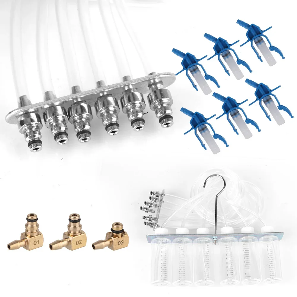 Car Fuel Injector Tester 1-6 Cylinders Oil Pressure Test Gauge 6pcs Pump Adapter 18pcs Overflow Valve Auto Diagnostics Tools