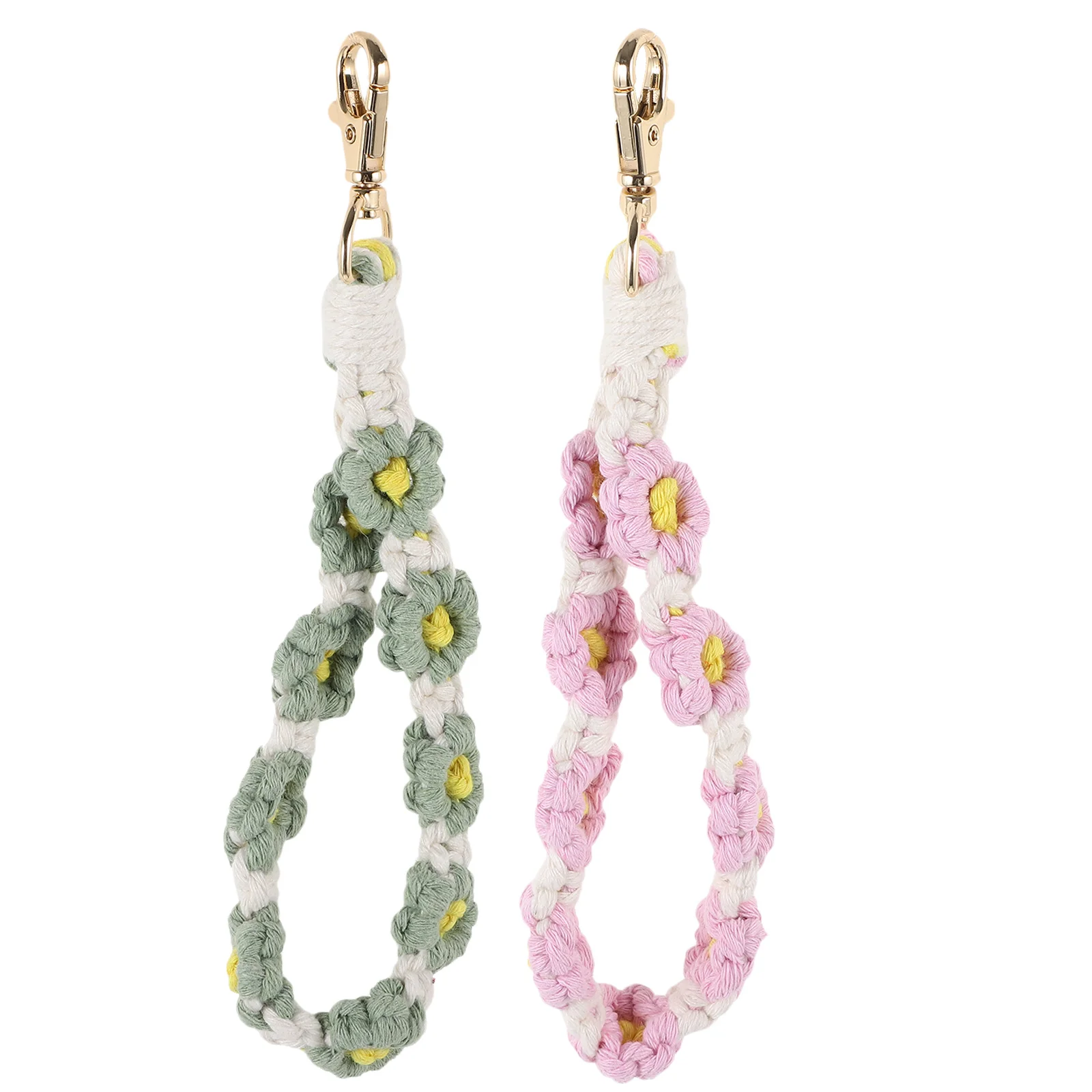 

2Pcs Keychain Wristlet Rope Macrame Flower Bracelet Wrist Strap for Keys Id Badge Wallet Women Keychain Wristlet