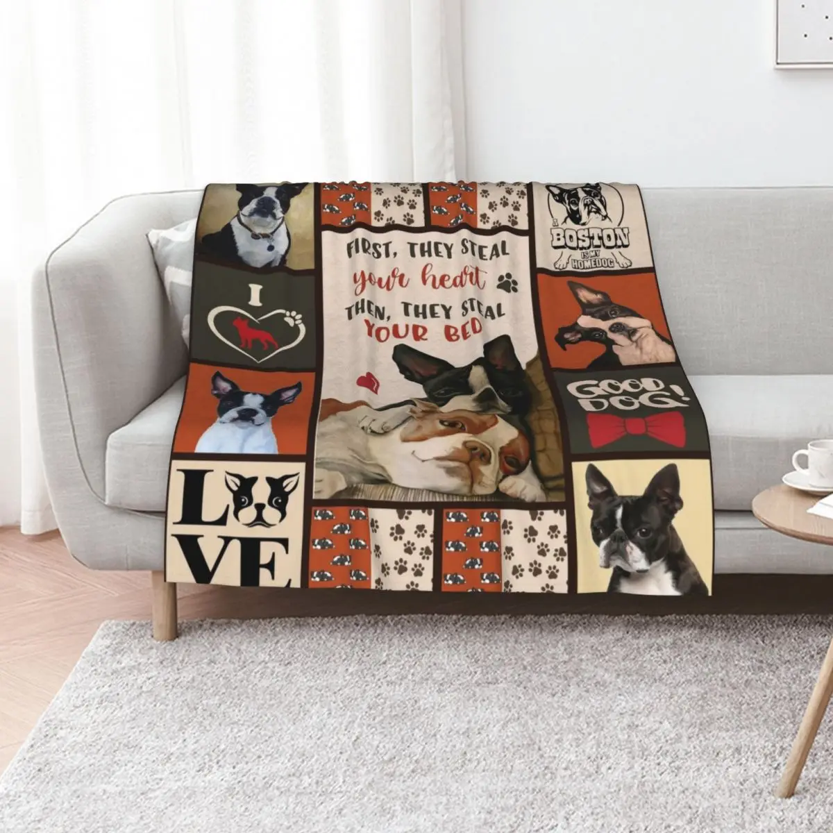 

First They Steal Your Heart Then They Steal Your Bed Boston Terrier Throw Blanket Flannel Sleeping Bag Baby Blankets