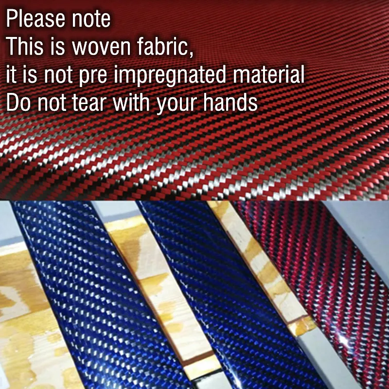 

3k 200gsm 1100D Carbon & Kevlar mixed fabric cloth Blue red yellow 2x2 Twill W pattern Aramid fiber 100cm width [ROLL PACK]