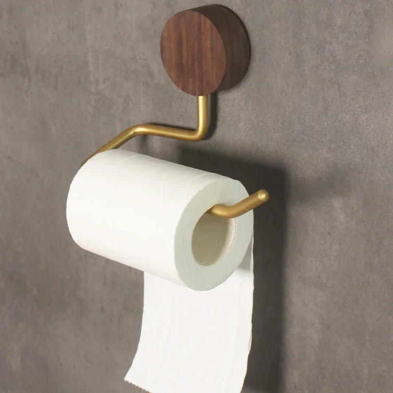 Solid Wood Toilet Paper Roll Holder Bathroom  Roll Paper Storage Rack No-drill Installation Self Provided Adhesive Is Required