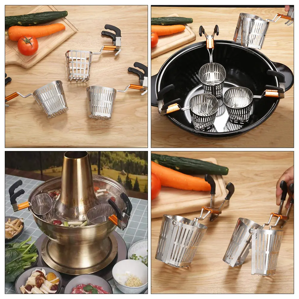 Hot Pot Colander Open Close Stainless Steel Mesh Net Food Strainer Basket Cooking Kitchen Strainer Spoon Hot Pot Accessory