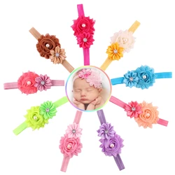 Fashion 1PCS Newborn Kids Shabby Chiffon Flower Headband with Pearl Ribbon Bows Toddler Infant Turban Headwear Photo Props