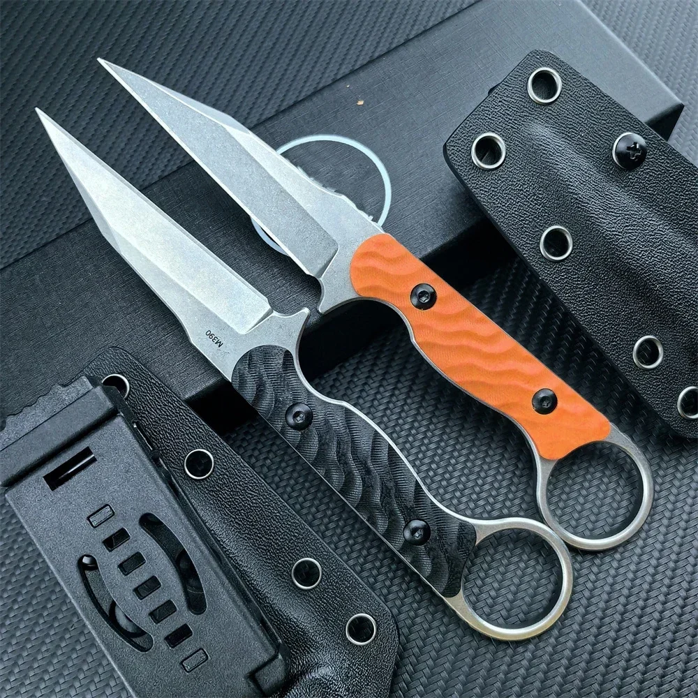 

Orange/Black Tactical Fixed Blade 440c Steel G10 Steel Handle Ourdoor Military Combat Self-Defense Knife with Kydex Sheath