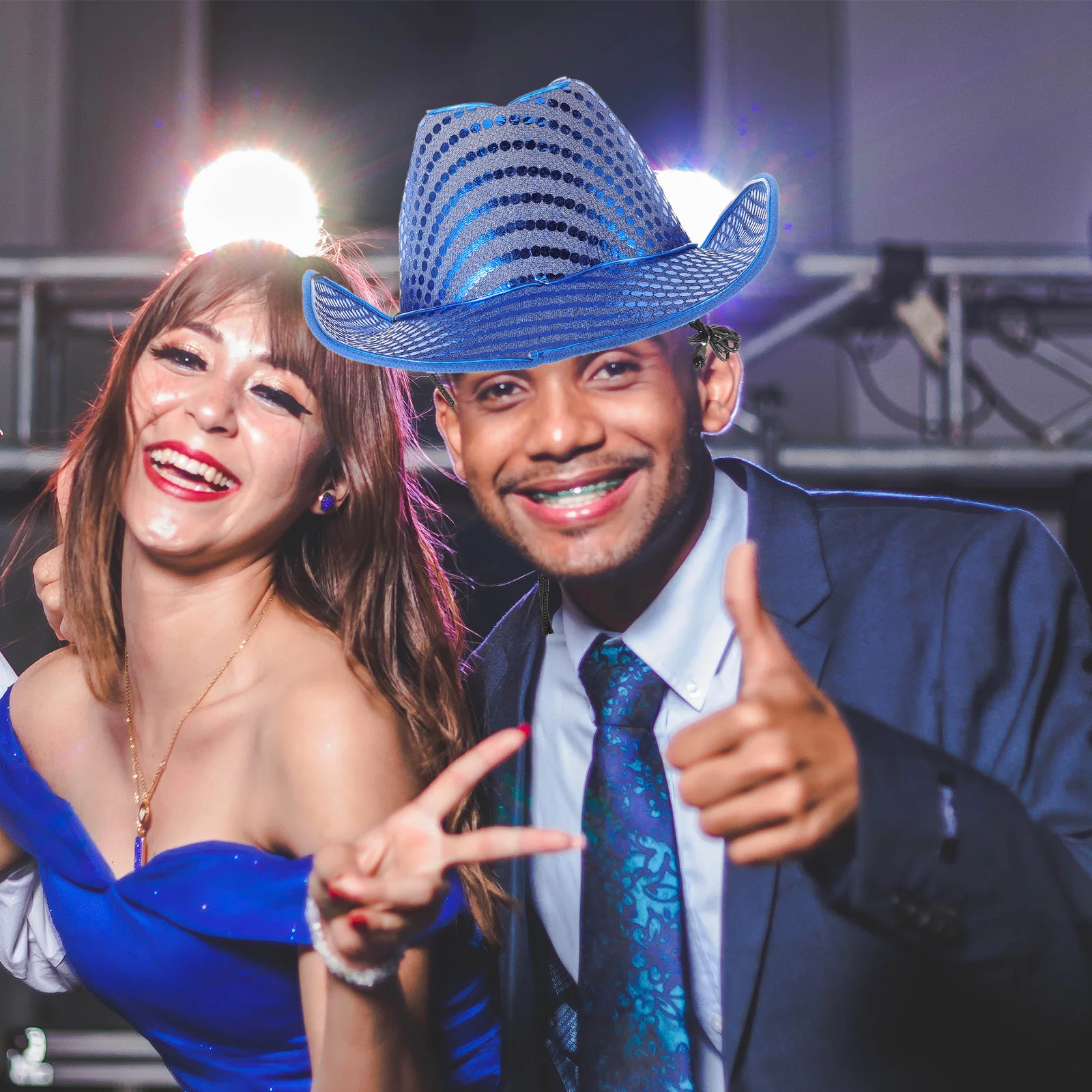 Sombrero de vaquera iluminado con lentejuelas y purpurina Led, sombrero de fiesta occidental para mujer, decoración de disfraz de Cosplay puesta en escena y Festival