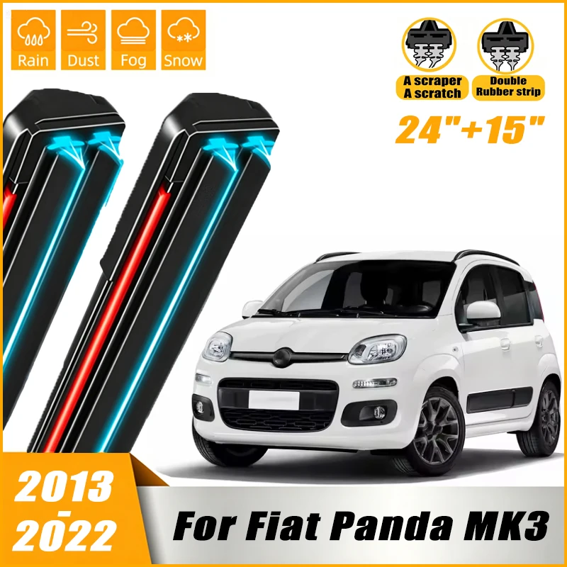 2pcs Front Windshield Windscreen Wiper Blades For Fiat Panda MK3 2013 - 2022 2014 2015 2016 2017 Window Rain Brushes 24