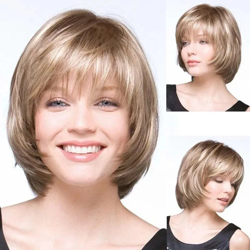 

Womens Fashion Straight Bob Hair Soft Synthetic Wig with Bangs Cosplay Party Wig