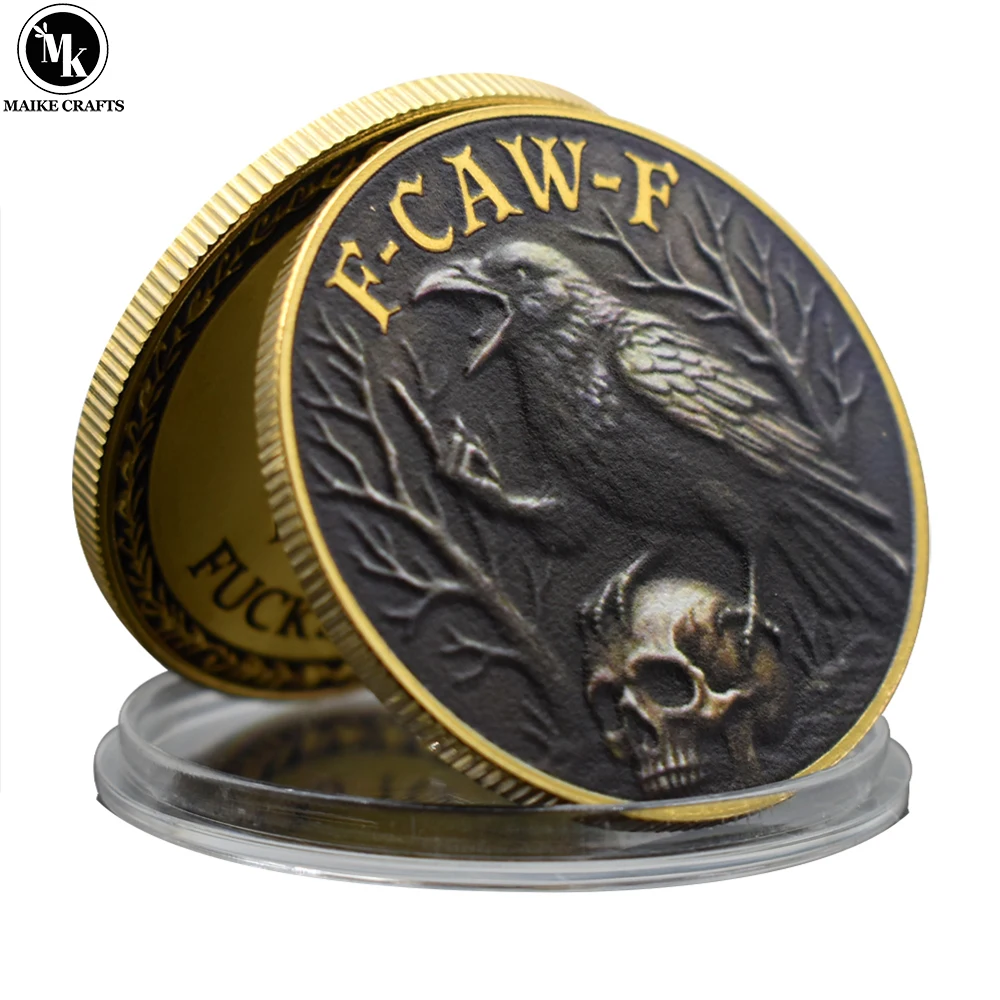 

Funny Raven Skull Coin "F-CAW-F" Zero Fucks To Give Challenge Coin Double Side Metal Commemorative Coin Gift for Friends