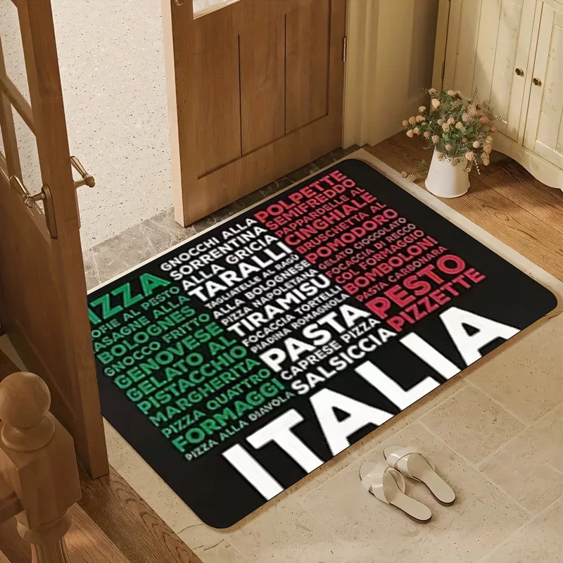 Italian Pizza Pasta Food Lover Welcome Mat Doormat Kitchen Bathroom Entrance Rug for Italian Style Home Decor