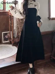 Sukienki vintage damskie w stylu chińskim fałszywe dwuczęściowe jesienne ubrania z długimi rękawami łączone panele projektant Temper eleganckie Vestidos