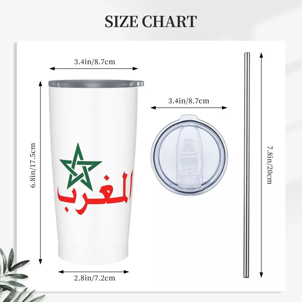 Morocco Maroc Stainless Steel Tumbler Vacuum Insulated Mugs Thermal Cold Bottle Straws With Lid 20oz