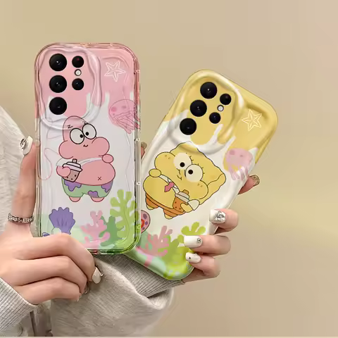 Lovely S-SpongeBobs Couple Phone Case For Samsung Galaxy A50 A35 A34 A33 A32 A24 A23 A22 A13 A12 M55 M54 M35 M14 Dustproof Cover