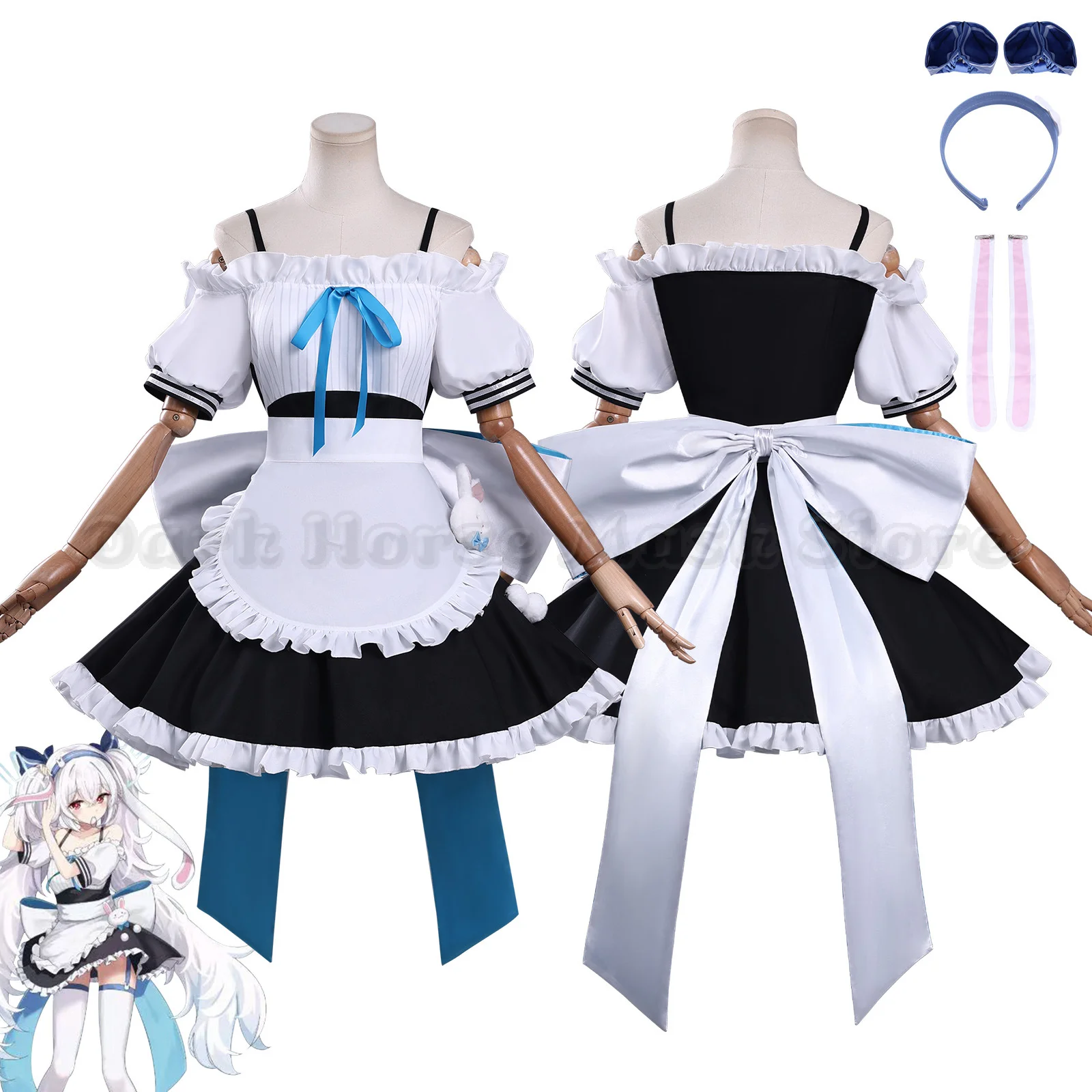 

Anime Game Azur Lane Crossover Don Quijote Cosplay Laffey Kawaii Cute Maid Outfit off-shoulder Dress Lovely Wig Halloween Party